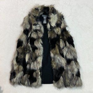 INC International Concepts Women's S/P Faux Fur Vest Ribbed Knit Back Black